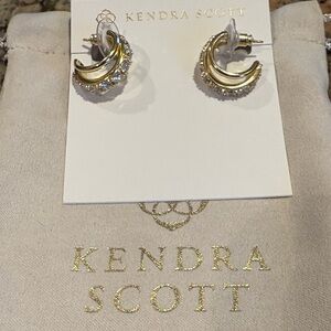 Kendra Scott Livy Gold Huggie Earrings in White Crystal NWT